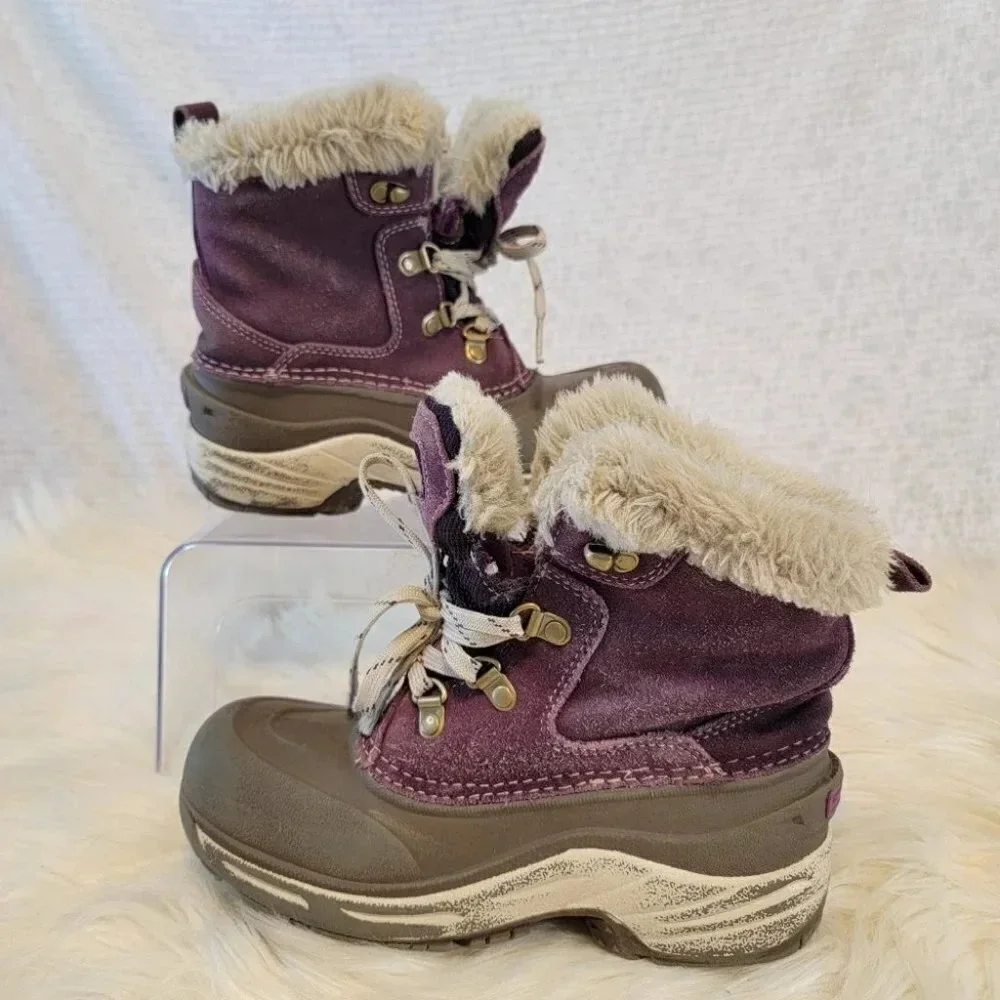 The NORTH FACE Girls‎ Purple Water Proof Suede Snow Winter Boots Youth Sz 2